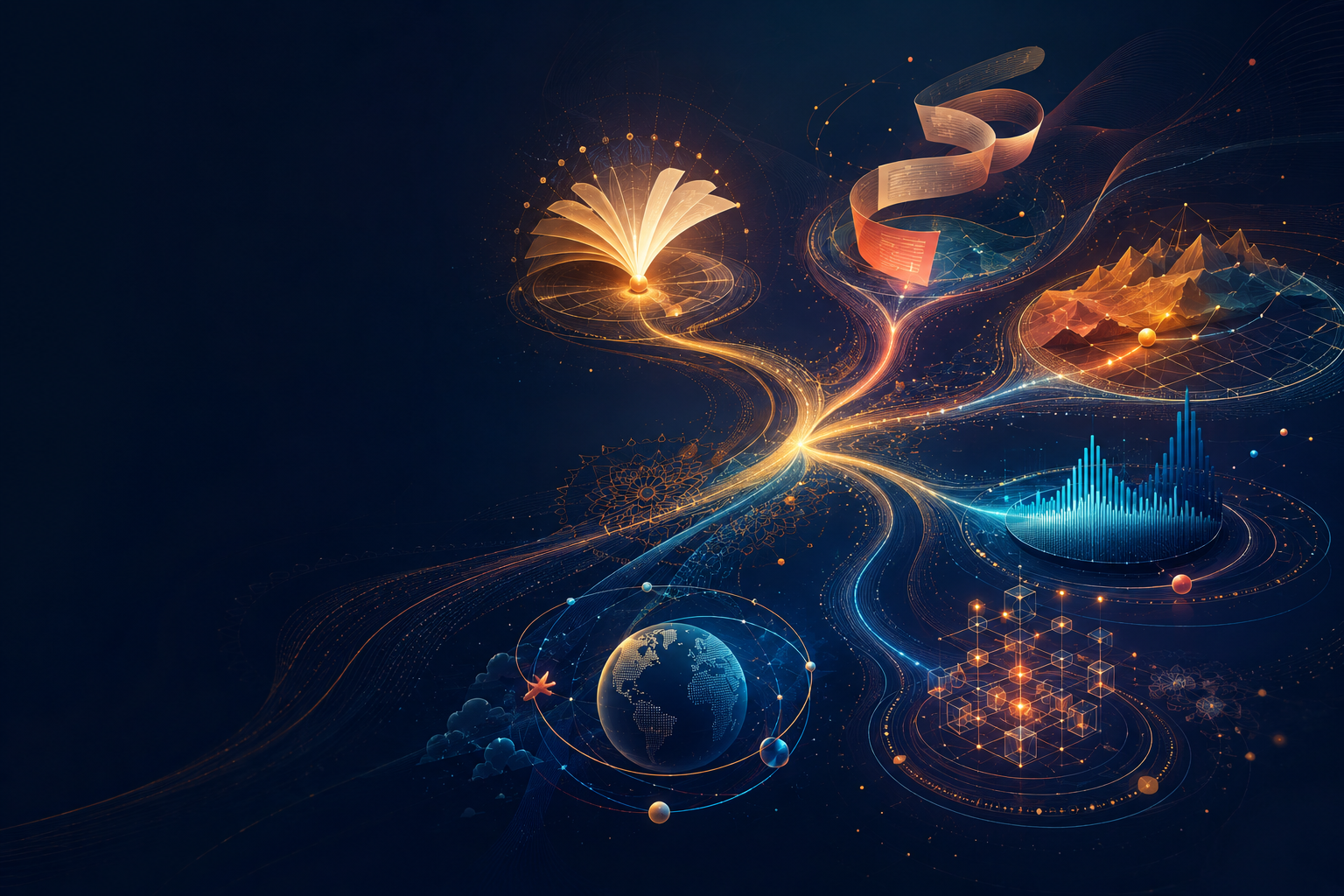 Connected worlds representing the ASEEM technology and publishing portfolio